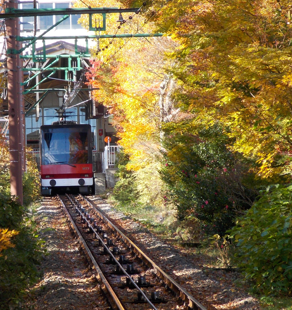 紅葉と箱根登山ケーブルカー