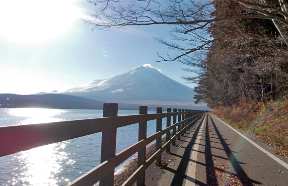 山中湖のサイクリングロードから見る富士山