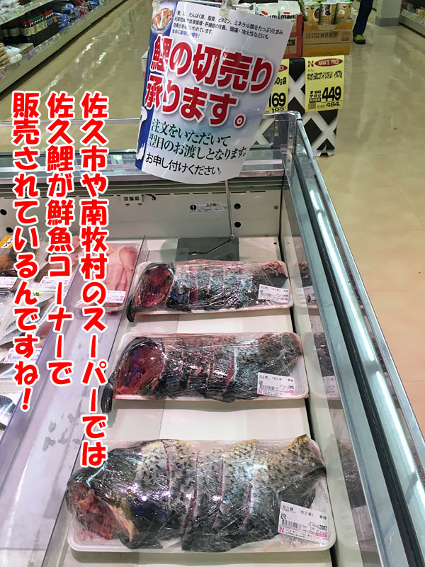 佐久市や南牧村のスーパーでは佐久鯉が鮮魚コーナーで販売されているんですね！