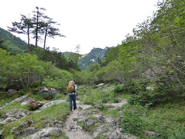 南アルプス・鳳凰三山：庭園のような場所を歩きます。地蔵岳とオベリスクが見えてた！