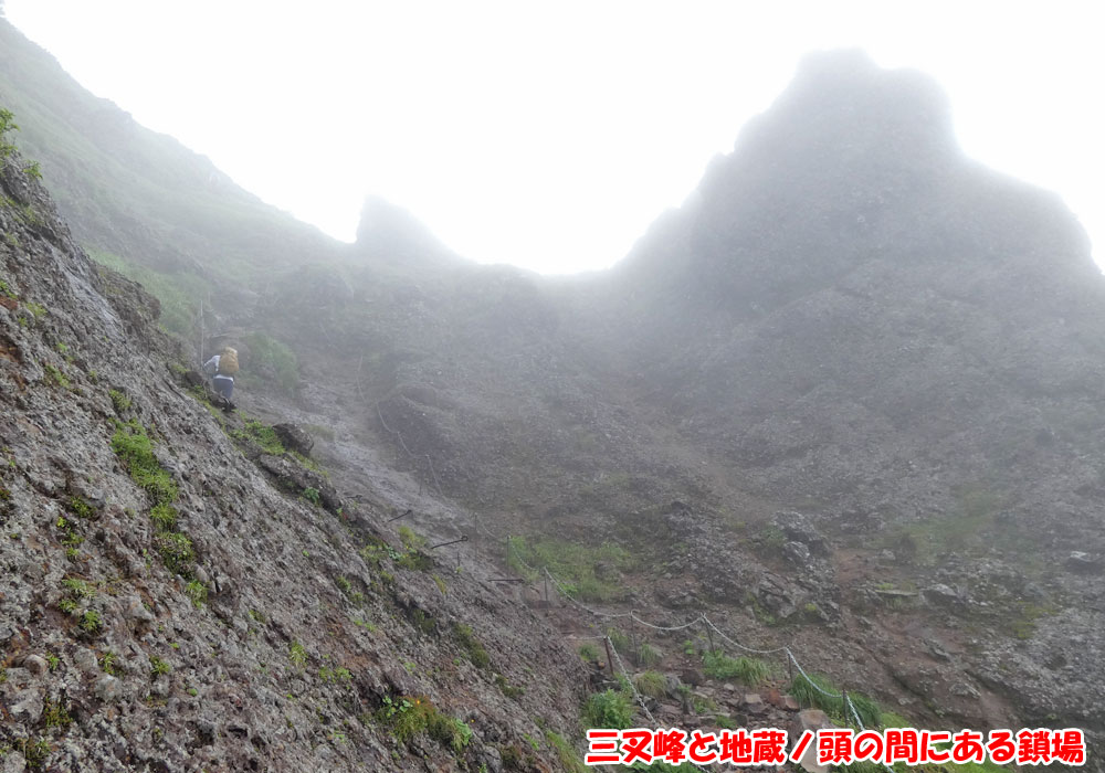 八ヶ岳・三叉峰と地蔵ノ頭の間にある鎖場