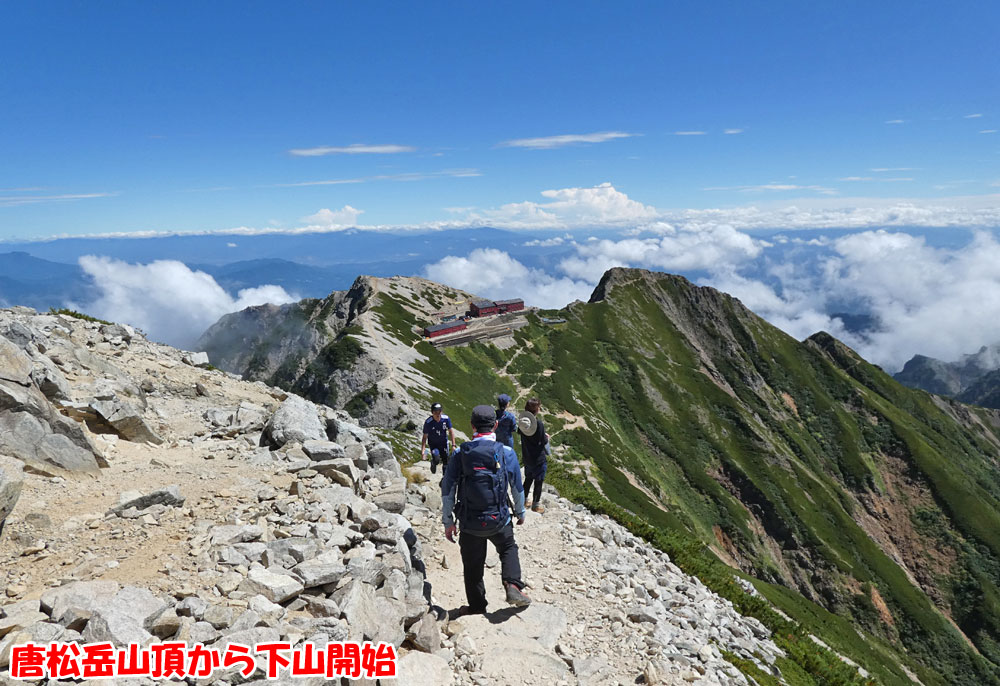 唐松岳山頂から下山開始