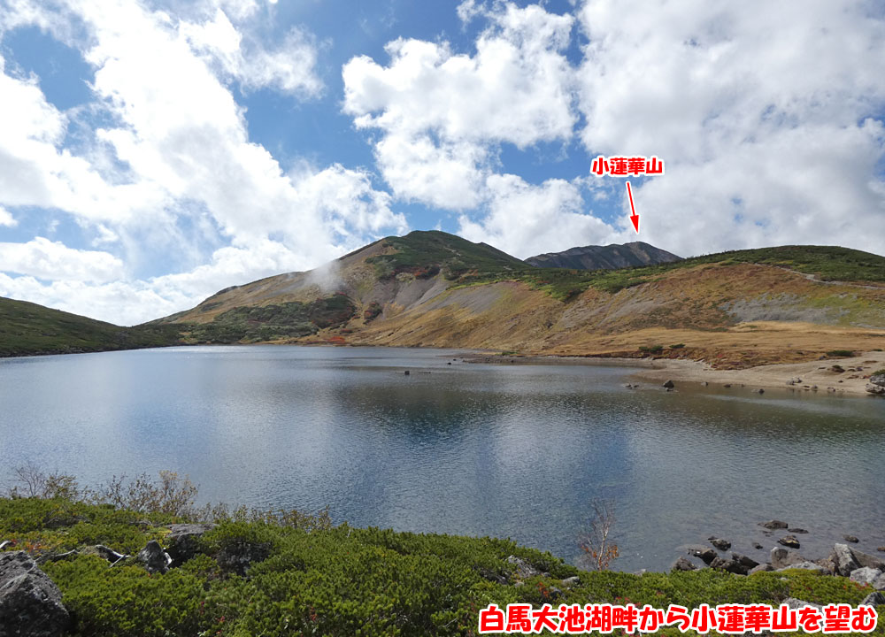 白馬大池湖畔から小蓮華山を望む