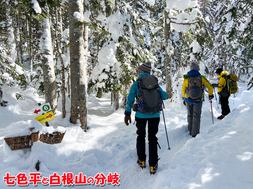 日光白根山へ雪山登山・七色平と白根山の分岐