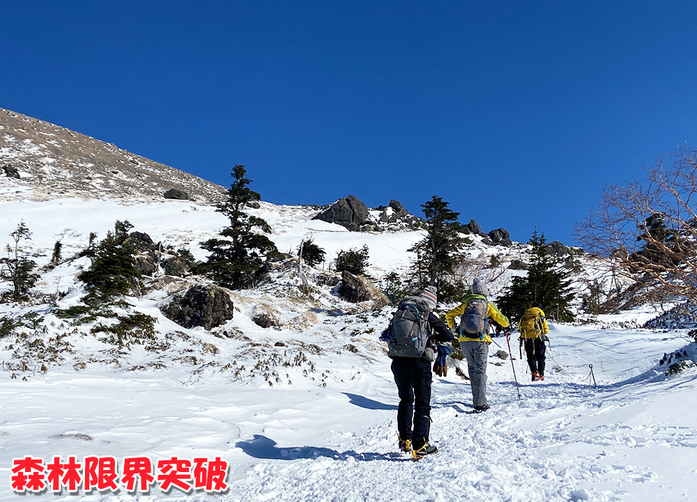 日光白根山へ雪山登山・森林限界突破