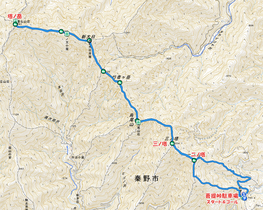 【マップ】菩提峠⇔塔ノ岳
