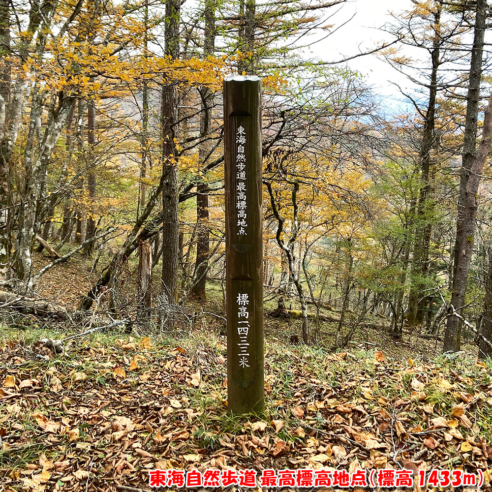 東海自然歩道 最高標高地点(標高 1433m)