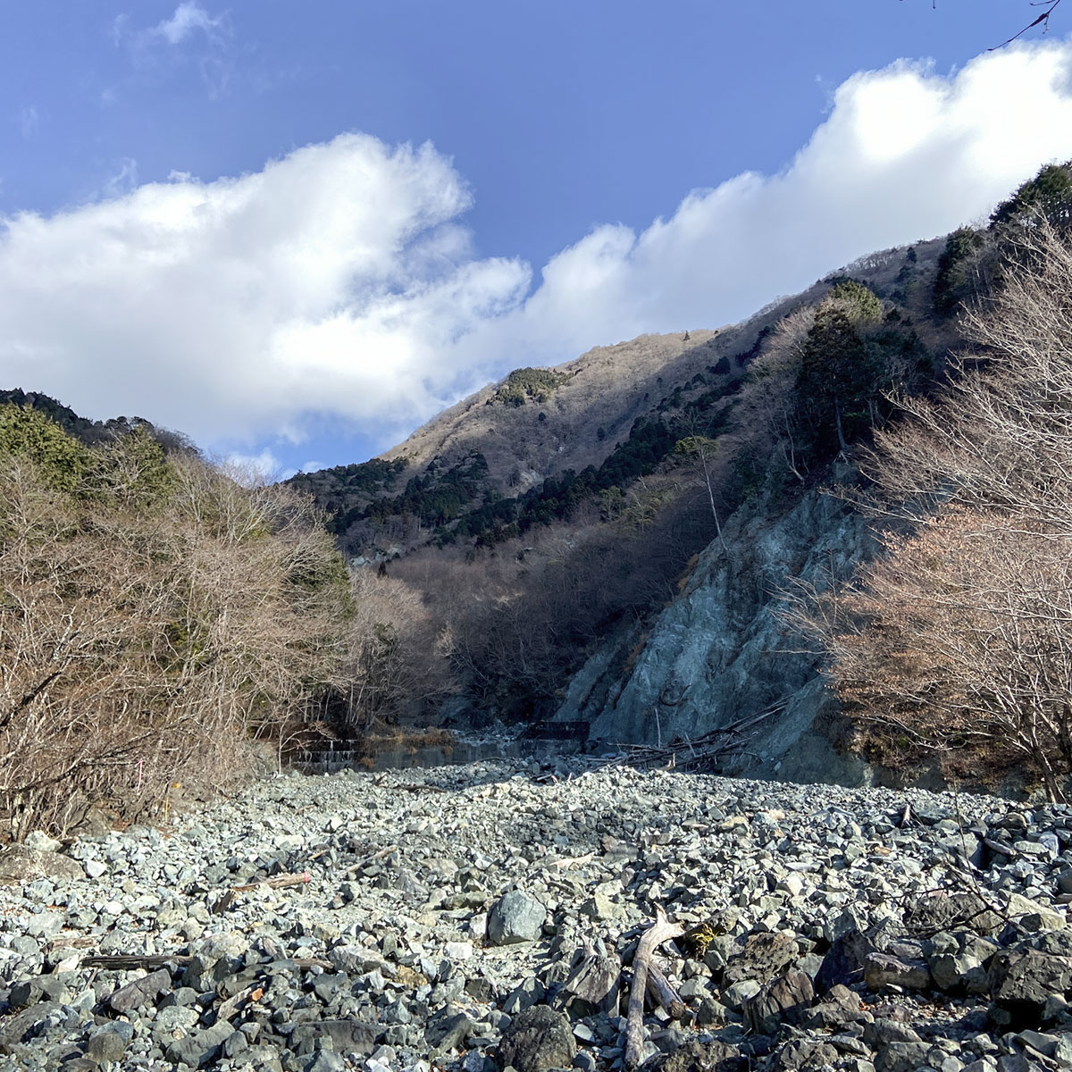 【鍋割山】ガレ場の寄沢を進む